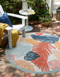 Multicolor 4' 5 x 4' 5 Outdoor Botanical Round Area Rug Weather Resistant for Patio, Deck, Terrace, Balcony, Porch Polypropylene Garden Floral Tropical Carpet for Sale at Rug Engine