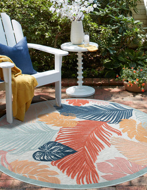 Multicolor 4' 5 x 4' 5 Outdoor Botanical Round Area Rug Weather Resistant for Patio, Deck, Terrace, Balcony, Porch Polypropylene Garden Floral Tropical Carpet for Sale at Rug Engine