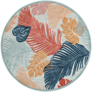 Multicolor 4' 5 x 4' 5 Outdoor Botanical Round Area Rug Weather Resistant for Patio, Deck, Terrace, Balcony, Porch Polypropylene Garden Floral Tropical Carpet for Sale at Rug Engine