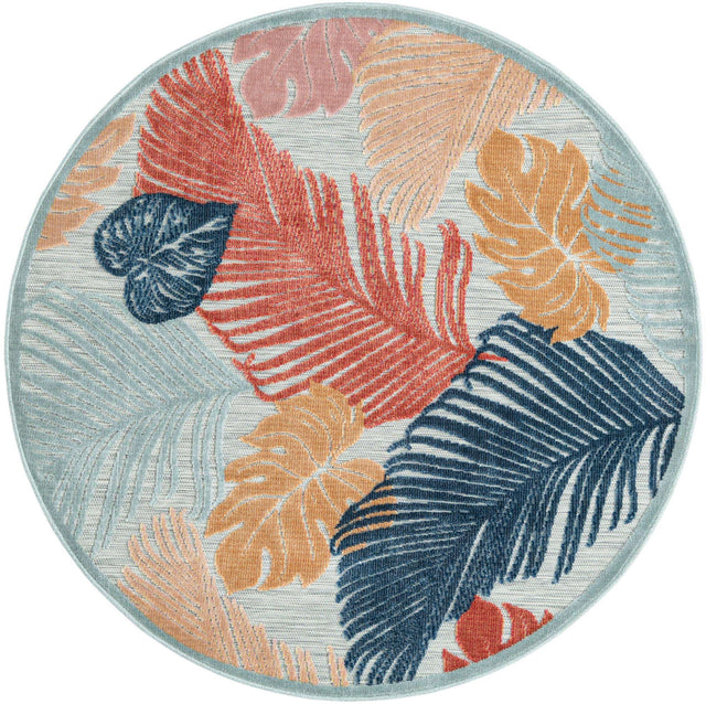 Multicolor 4' 5 x 4' 5 Outdoor Botanical Round Area Rug Weather Resistant for Patio, Deck, Terrace, Balcony, Porch Polypropylene Garden Floral Tropical Carpet for Sale at Rug Engine