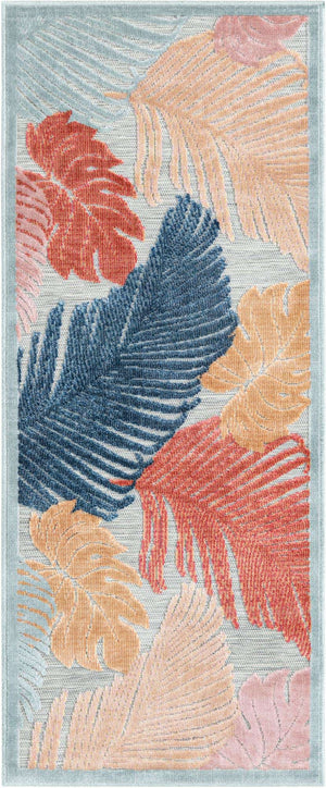 Multicolor 2' 2 x 5' 3 Outdoor Botanical Runner Area Rug Weather Resistant for Patio, Deck, Terrace, Balcony, Porch Polypropylene Garden Floral Tropical Carpet for Sale at Rug Engine