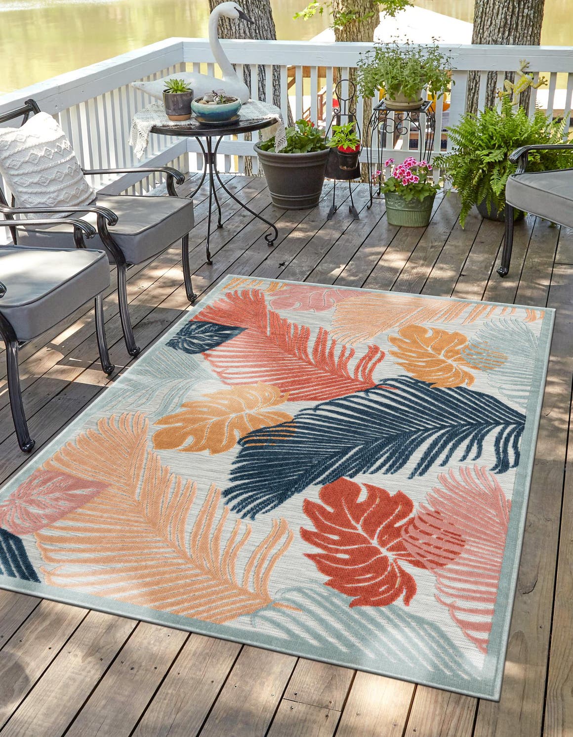 Multicolor 8' 2 x 10' Outdoor Botanical Rectangle Area Rug Weather Resistant for Patio, Deck, Terrace, Balcony, Porch Polypropylene Garden Floral Tropical Carpet for Sale at Rug Engine