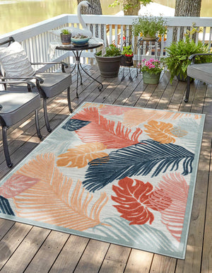 Multicolor 8' 2 x 10' Outdoor Botanical Rectangle Area Rug Weather Resistant for Patio, Deck, Terrace, Balcony, Porch Polypropylene Garden Floral Tropical Carpet for Sale at Rug Engine