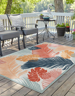 Multicolor 8' 2 x 10' Outdoor Botanical Rectangle Area Rug Weather Resistant for Patio, Deck, Terrace, Balcony, Porch Polypropylene Garden Floral Tropical Carpet for Sale at Rug Engine