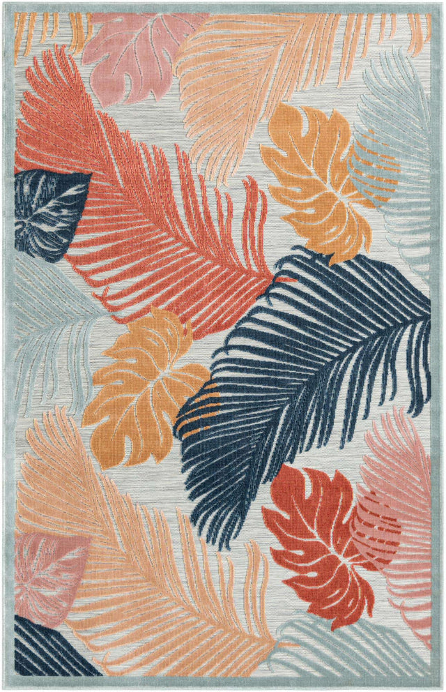 Multicolor 5' 2 x 8' Outdoor Botanical Rectangle Area Rug Weather Resistant for Patio, Deck, Terrace, Balcony, Porch Polypropylene Garden Floral Tropical Carpet for Sale at Rug Engine