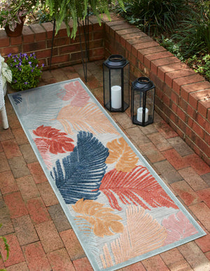 Multicolor 2' 7 x 12' Outdoor Botanical Runner Area Rug Weather Resistant for Patio, Deck, Terrace, Balcony, Porch Polypropylene Garden Floral Tropical Carpet for Sale at Rug Engine