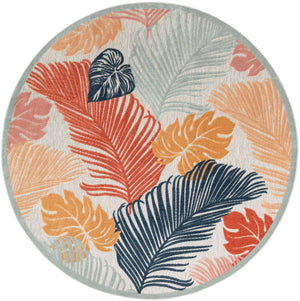 Multicolor 8' 2 x 8' 2 Outdoor Botanical Round Area Rug Weather Resistant for Patio, Deck, Terrace, Balcony, Porch Polypropylene Garden Floral Tropical Carpet for Sale at Rug Engine