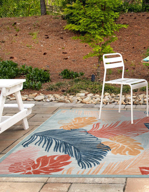 Multicolor 8' 2 x 8' 2 Outdoor Botanical Square Area Rug Weather Resistant for Patio, Deck, Terrace, Balcony, Porch Polypropylene Garden Floral Tropical Carpet for Sale at Rug Engine