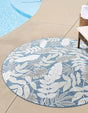 Navy Blue 4' 5 x 4' 5 Outdoor Botanical Round Area Rug Weather Resistant for Patio, Deck, Terrace, Balcony, Porch Polypropylene Garden Floral Tropical Carpet for Sale at Rug Engine