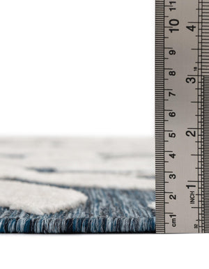 Navy Blue 4' 5 x 4' 5 Outdoor Botanical Round Area Rug Weather Resistant for Patio, Deck, Terrace, Balcony, Porch Polypropylene Garden Floral Tropical Carpet for Sale at Rug Engine