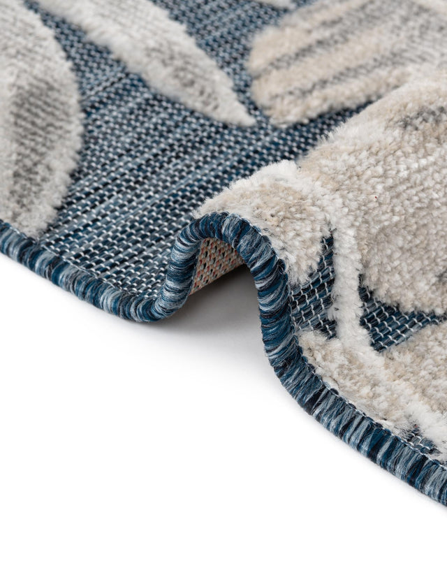 Navy Blue 4' 5 x 4' 5 Outdoor Botanical Round Area Rug Weather Resistant for Patio, Deck, Terrace, Balcony, Porch Polypropylene Garden Floral Tropical Carpet for Sale at Rug Engine