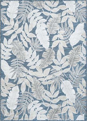 Navy Blue 4' 5 x 6' 1 Outdoor Botanical Rectangle Area Rug Weather Resistant for Patio, Deck, Terrace, Balcony, Porch Polypropylene Garden Floral Tropical Carpet for Sale at Rug Engine
