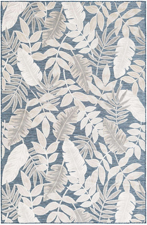 Navy Blue 5' 2 x 8' Outdoor Botanical Rectangle Area Rug Weather Resistant for Patio, Deck, Terrace, Balcony, Porch Polypropylene Garden Floral Tropical Carpet for Sale at Rug Engine