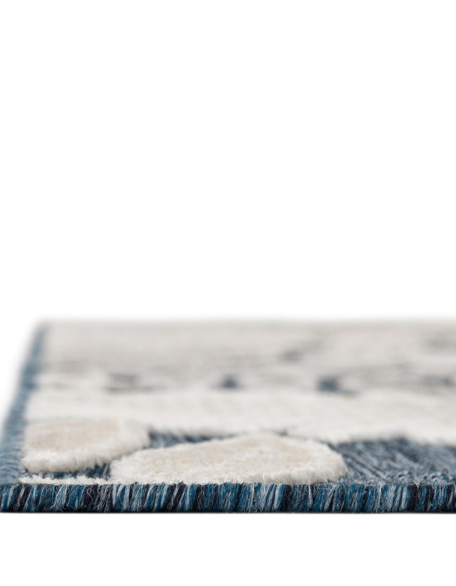 Navy Blue 2' 2 x 6' 1 Outdoor Botanical Runner Area Rug Weather Resistant for Patio, Deck, Terrace, Balcony, Porch Polypropylene Garden Floral Tropical Carpet for Sale at Rug Engine