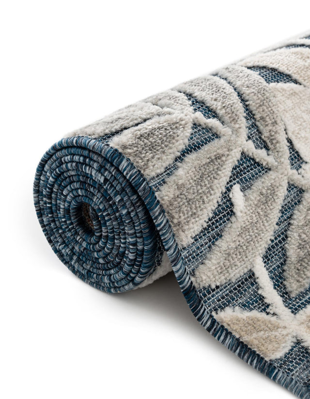 Navy Blue 2' 7 x 12' Outdoor Botanical Runner Area Rug Weather Resistant for Patio, Deck, Terrace, Balcony, Porch Polypropylene Garden Floral Tropical Carpet for Sale at Rug Engine