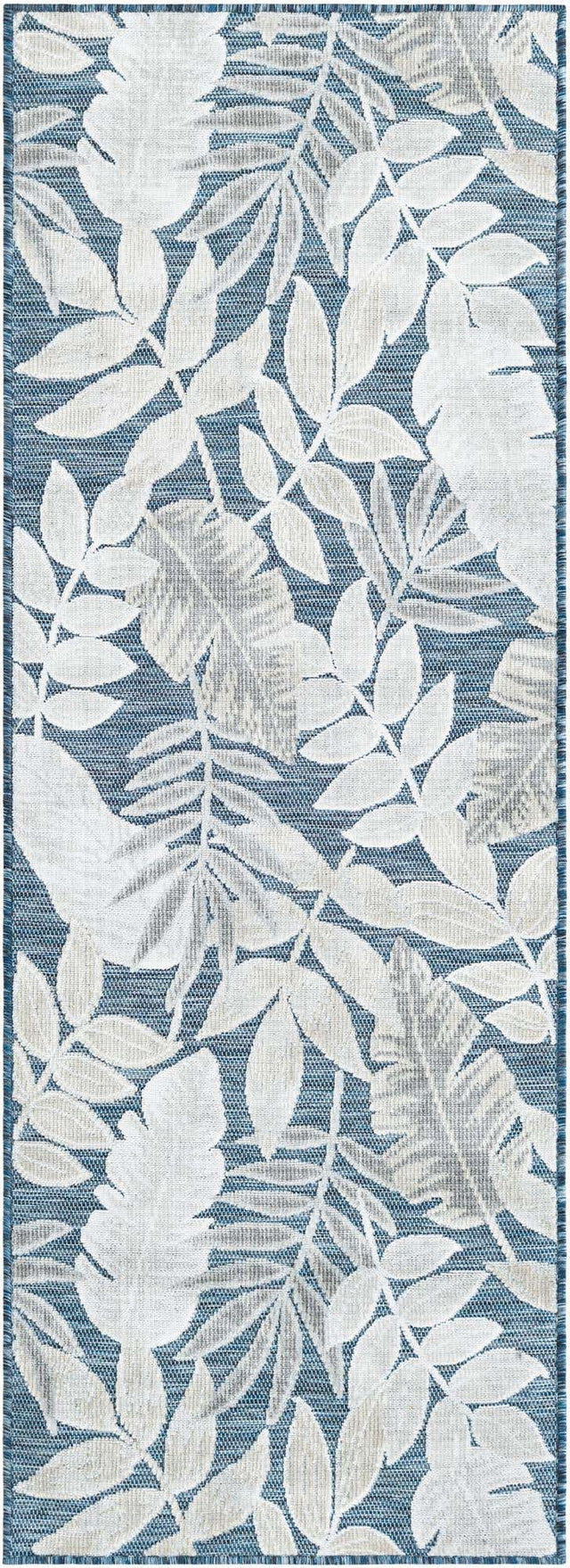 Navy Blue 2' 2 x 6' 1 Outdoor Botanical Runner Area Rug Weather Resistant for Patio, Deck, Terrace, Balcony, Porch Polypropylene Garden Floral Tropical Carpet for Sale at Rug Engine