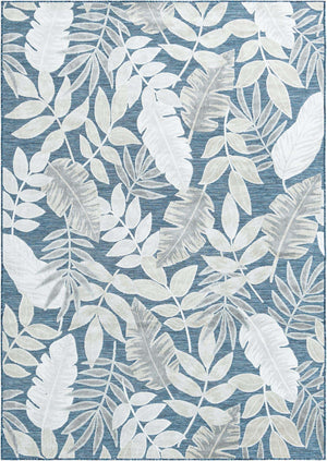 Navy Blue 6' 4 x 9' Outdoor Botanical Rectangle Area Rug Weather Resistant for Patio, Deck, Terrace, Balcony, Porch Polypropylene Garden Floral Tropical Carpet for Sale at Rug Engine