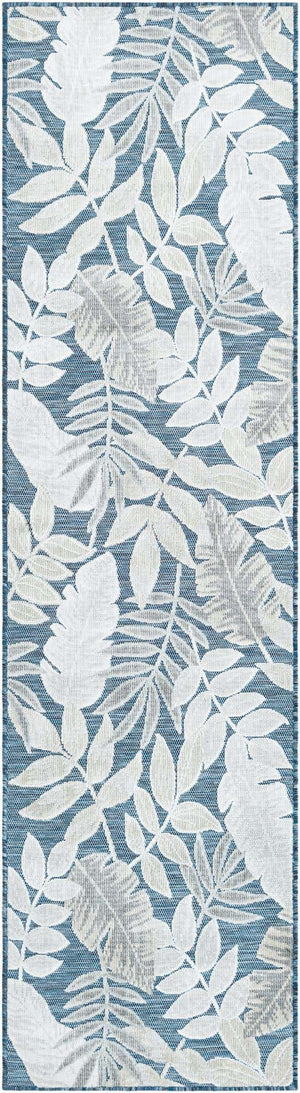 Navy Blue 2' 2 x 8' Outdoor Botanical Runner Area Rug Weather Resistant for Patio, Deck, Terrace, Balcony, Porch Polypropylene Garden Floral Tropical Carpet for Sale at Rug Engine