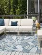 Navy Blue 8' 2 x 8' 2 Outdoor Botanical Square Area Rug Weather Resistant for Patio, Deck, Terrace, Balcony, Porch Polypropylene Garden Floral Tropical Carpet for Sale at Rug Engine