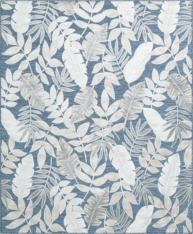 Navy Blue 8' 2 x 10' Outdoor Botanical Rectangle Area Rug Weather Resistant for Patio, Deck, Terrace, Balcony, Porch Polypropylene Garden Floral Tropical Carpet for Sale at Rug Engine