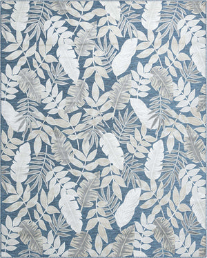 Navy Blue 9' 9 x 12' Outdoor Botanical Rectangle Area Rug Weather Resistant for Patio, Deck, Terrace, Balcony, Porch Polypropylene Garden Floral Tropical Carpet for Sale at Rug Engine
