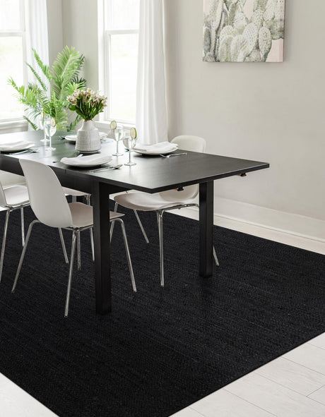 Black 4' 1 x 6' 1 Braided Jute Rectangle Area Rug 100% Jute Hand Braided Natural Eco-Friendly Boho Style Carpet for Living Rooms Dining Office Space Dorms for Sale at Rug Engine