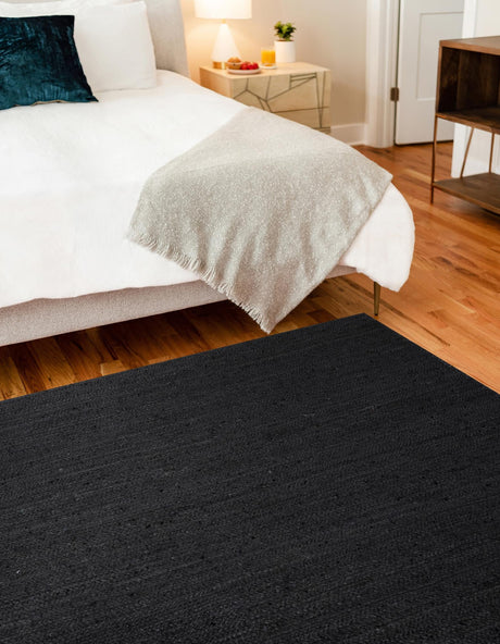 Black 5' 3 x 8' Braided Jute Rectangle Area Rug 100% Jute Hand Braided Natural Eco-Friendly Boho Style Carpet for Living Rooms Dining Office Space Dorms for Sale at Rug Engine