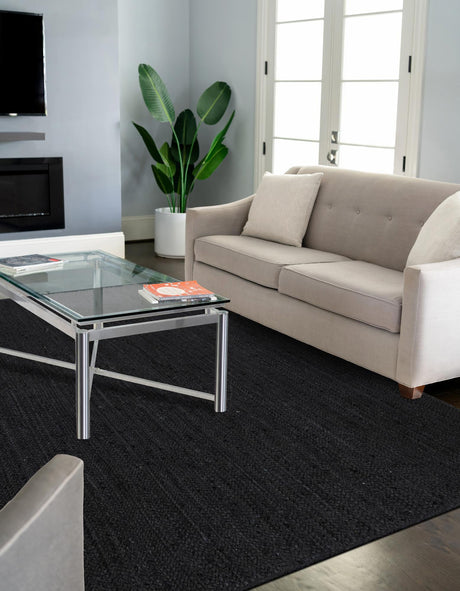 Black 4' 1 x 6' 1 Braided Jute Rectangle Area Rug 100% Jute Hand Braided Natural Eco-Friendly Boho Style Carpet for Living Rooms Dining Office Space Dorms for Sale at Rug Engine