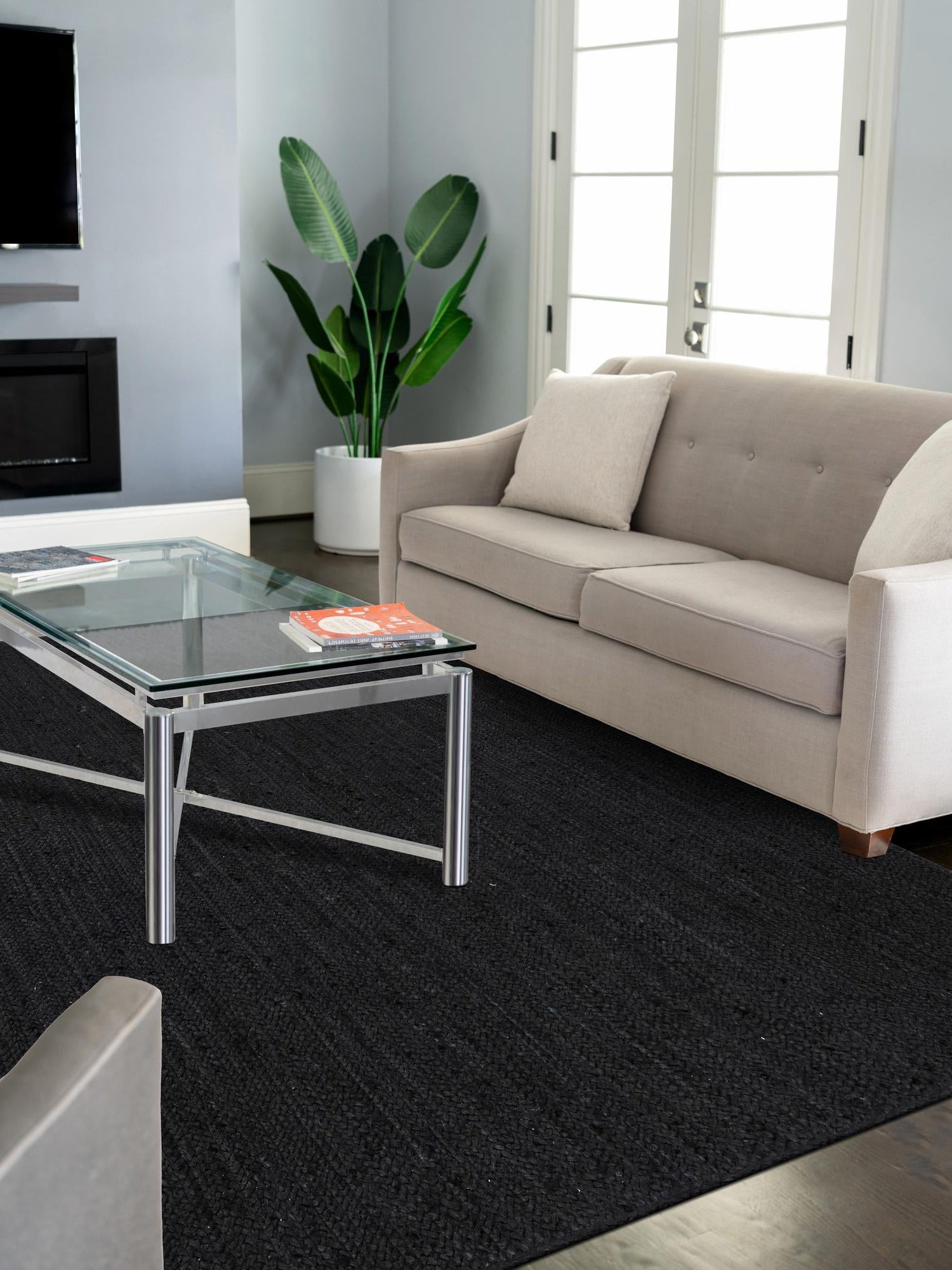 Black 5' 3 x 8' Braided Jute Rectangle Area Rug 100% Jute Hand Braided Natural Eco-Friendly Boho Style Carpet for Living Rooms Dining Office Space Dorms for Sale at Rug Engine
