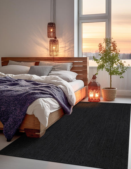 Black 7' 10 x 10' Braided Jute Rectangle Area Rug 100% Jute Hand Braided Natural Eco-Friendly Boho Style Carpet for Living Rooms Dining Office Space Dorms for Sale at Rug Engine