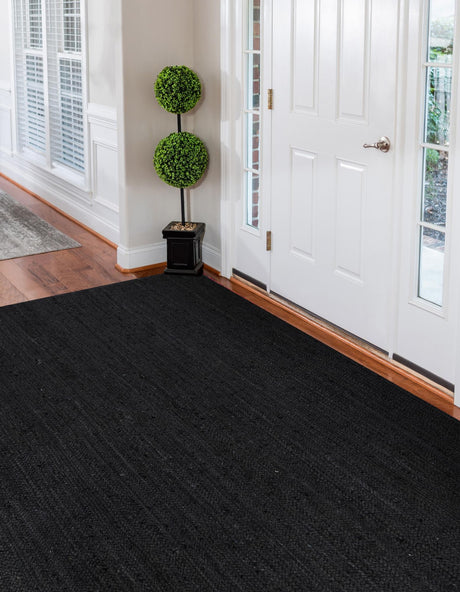 Black 7' 10 x 10' Braided Jute Rectangle Area Rug 100% Jute Hand Braided Natural Eco-Friendly Boho Style Carpet for Living Rooms Dining Office Space Dorms for Sale at Rug Engine