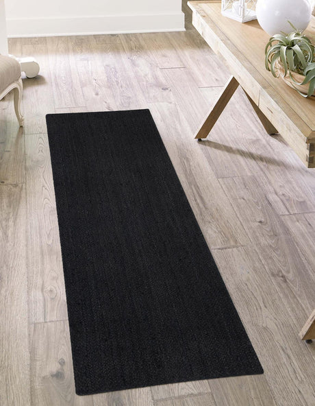 Black 3' x 10' Braided Jute Runner Rug