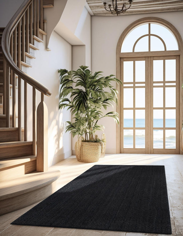 Black 2' x 8' Braided Jute Runner Rug
