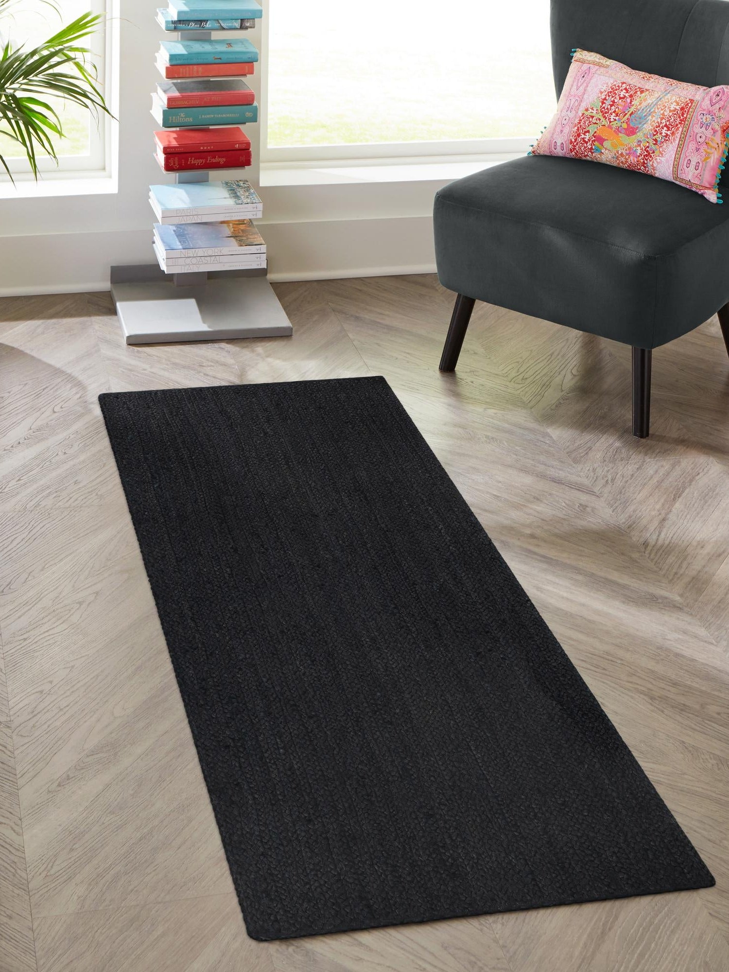 Black 2' x 6' 1 Braided Jute Runner Area Rug 100% Jute Hand Braided Natural Eco-Friendly Boho Style Carpet for Living Rooms Dining Office Space Dorms for Sale at Rug Engine