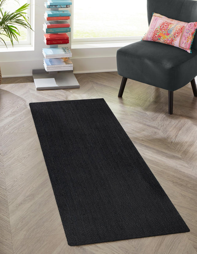 Black 2' x 8' Braided Jute Runner Rug