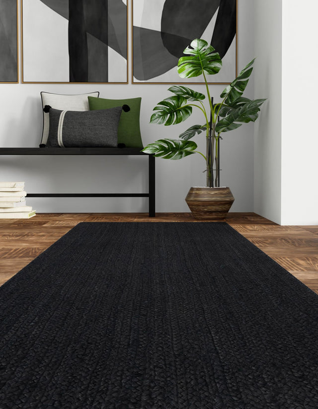 Black 3' x 10' Braided Jute Runner Rug