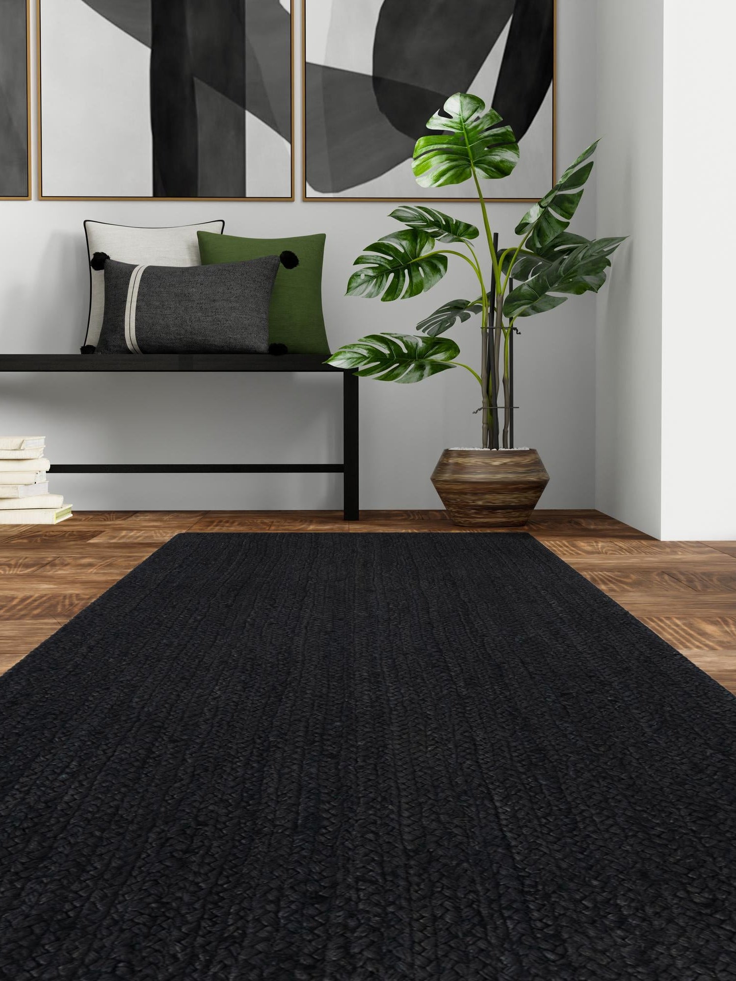 Black 2' x 8' Braided Jute Runner Area Rug 100% Jute Hand Braided Natural Eco-Friendly Boho Style Carpet for Living Rooms Dining Office Space Dorms for Sale at Rug Engine