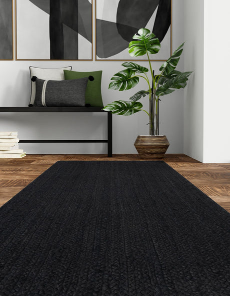 Black 2' 7 x 12' Braided Jute Runner Area Rug 100% Jute Hand Braided Natural Eco-Friendly Boho Style Carpet for Living Rooms Dining Office Space Dorms for Sale at Rug Engine