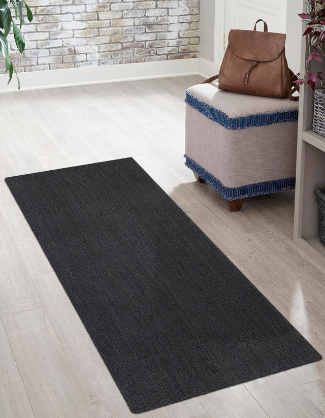 Black 2' x 8' Braided Jute Runner Rug