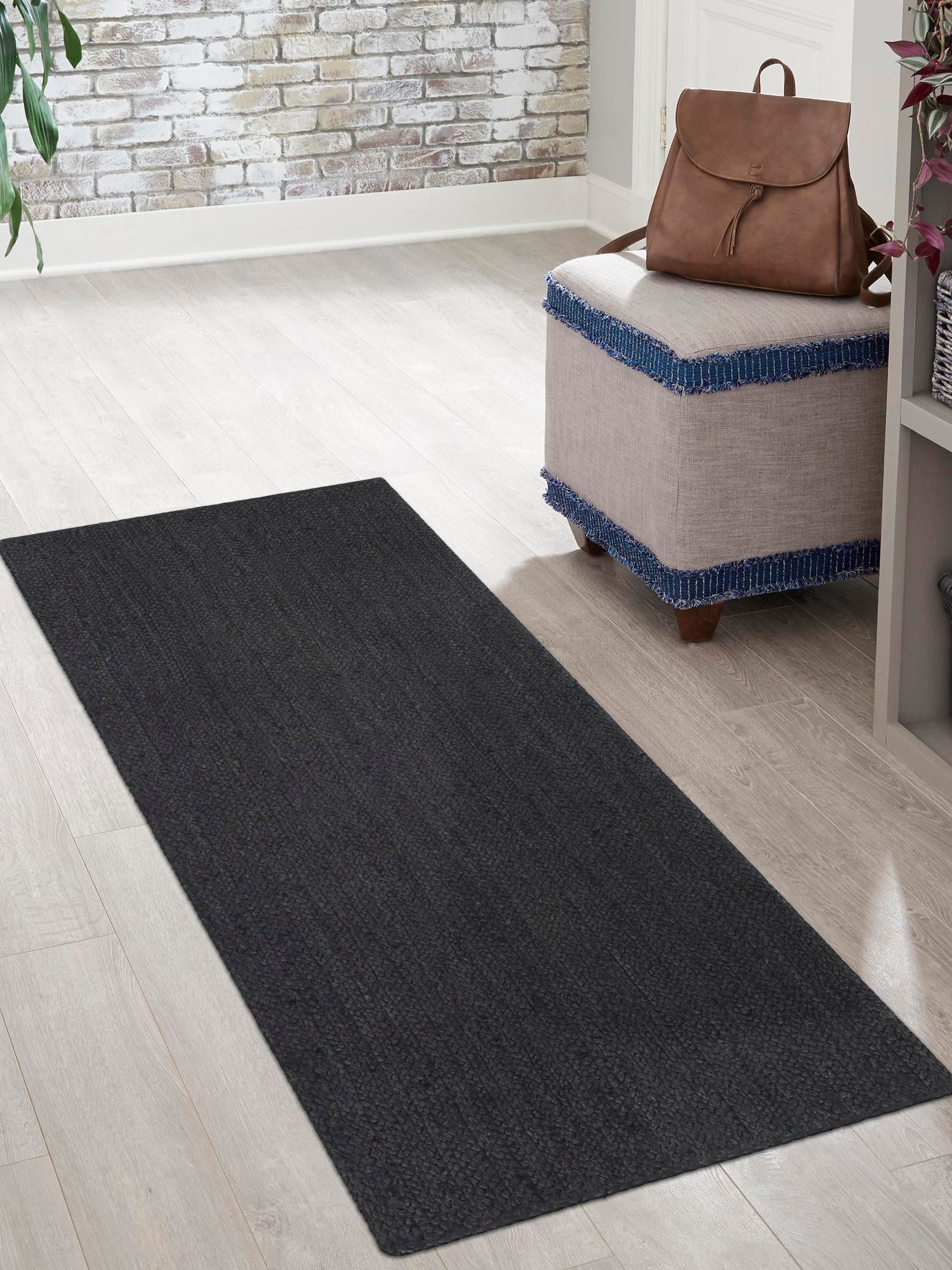Black 2' 7 x 9' 10 Braided Jute Runner Area Rug 100% Jute Hand Braided Natural Eco-Friendly Boho Style Carpet for Living Rooms Dining Office Space Dorms for Sale at Rug Engine
