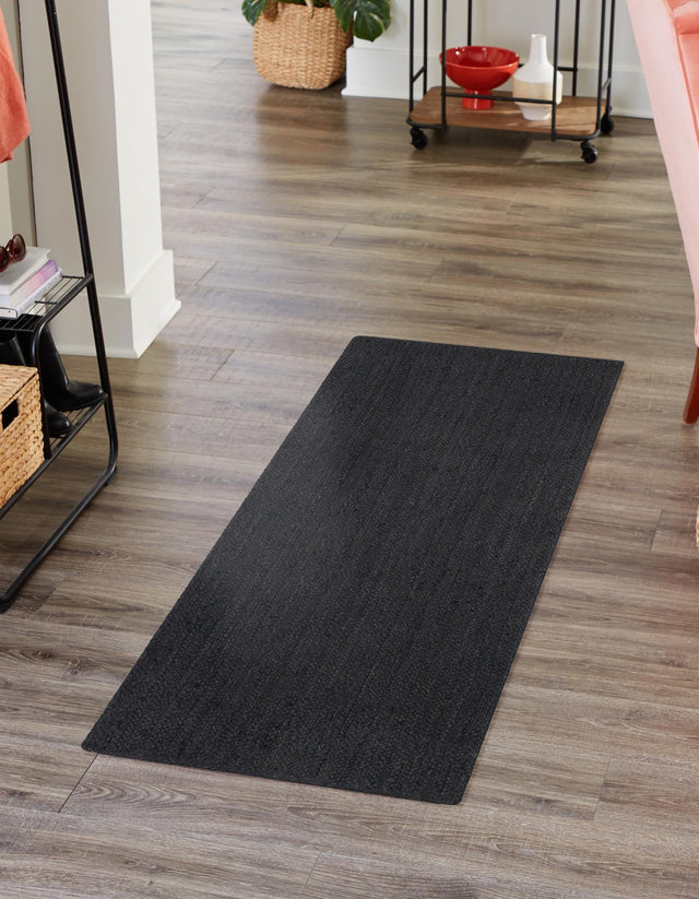 Black 3' x 10' Braided Jute Runner Rug
