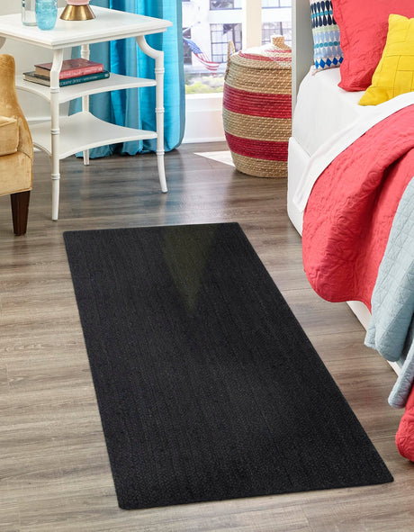 Black 2' x 6' 1 Braided Jute Runner Area Rug 100% Jute Hand Braided Natural Eco-Friendly Boho Style Carpet for Living Rooms Dining Office Space Dorms for Sale at Rug Engine