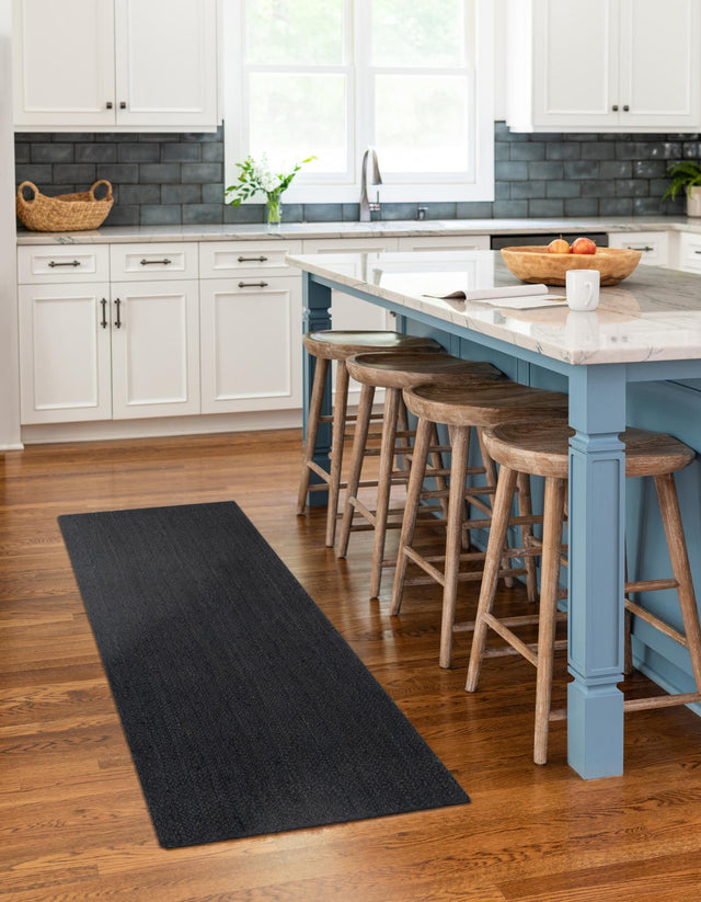 Black 3' x 12' Braided Jute Runner Rug