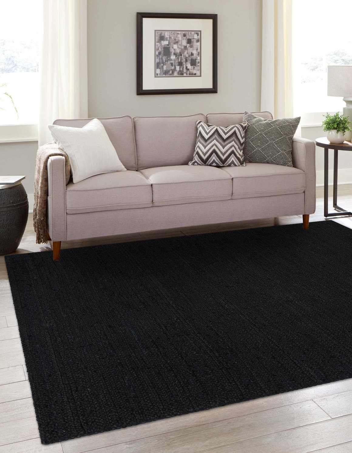 Black 5' 3 x 5' 3 Braided Jute Square Area Rug 100% Jute Hand Braided Natural Eco-Friendly Boho Style Carpet for Living Rooms Dining Office Space Dorms for Sale at Rug Engine