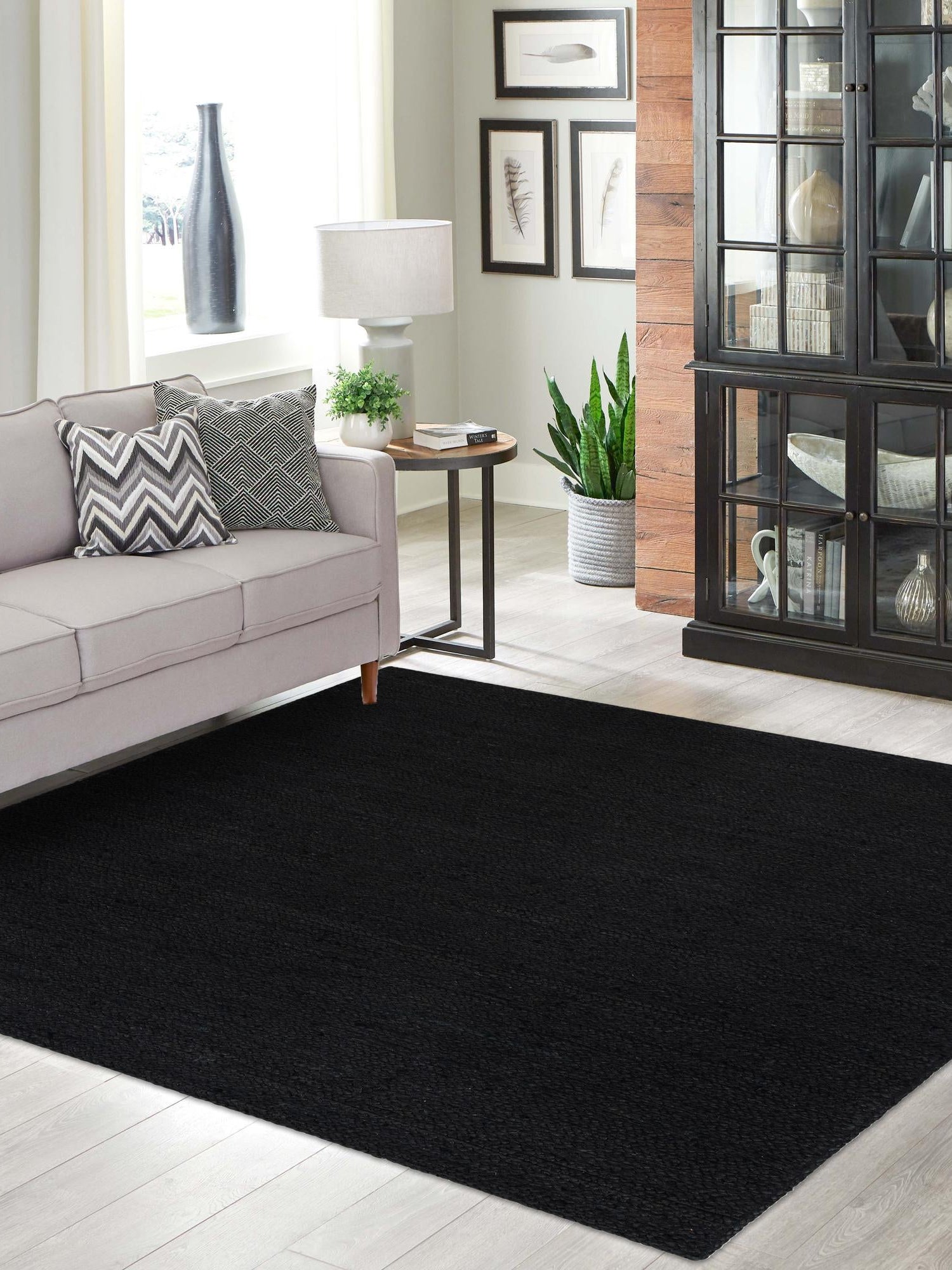 Black 7' 10 x 7' 10 Braided Jute Square Area Rug 100% Jute Hand Braided Natural Eco-Friendly Boho Style Carpet for Living Rooms Dining Office Space Dorms for Sale at Rug Engine