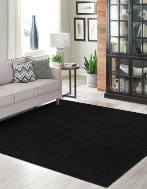Black 5' 3 x 5' 3 Braided Jute Square Rug