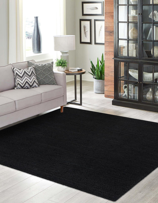 Black 5' 3 x 5' 3 Braided Jute Square Rug