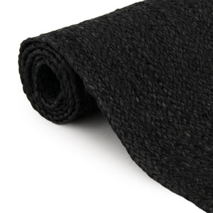 Black 5' 3 x 5' 3 Braided Jute Square Rug