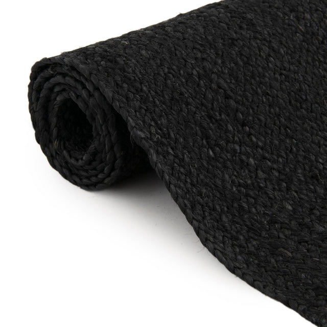 Black 5' 3 x 5' 3 Braided Jute Square Rug