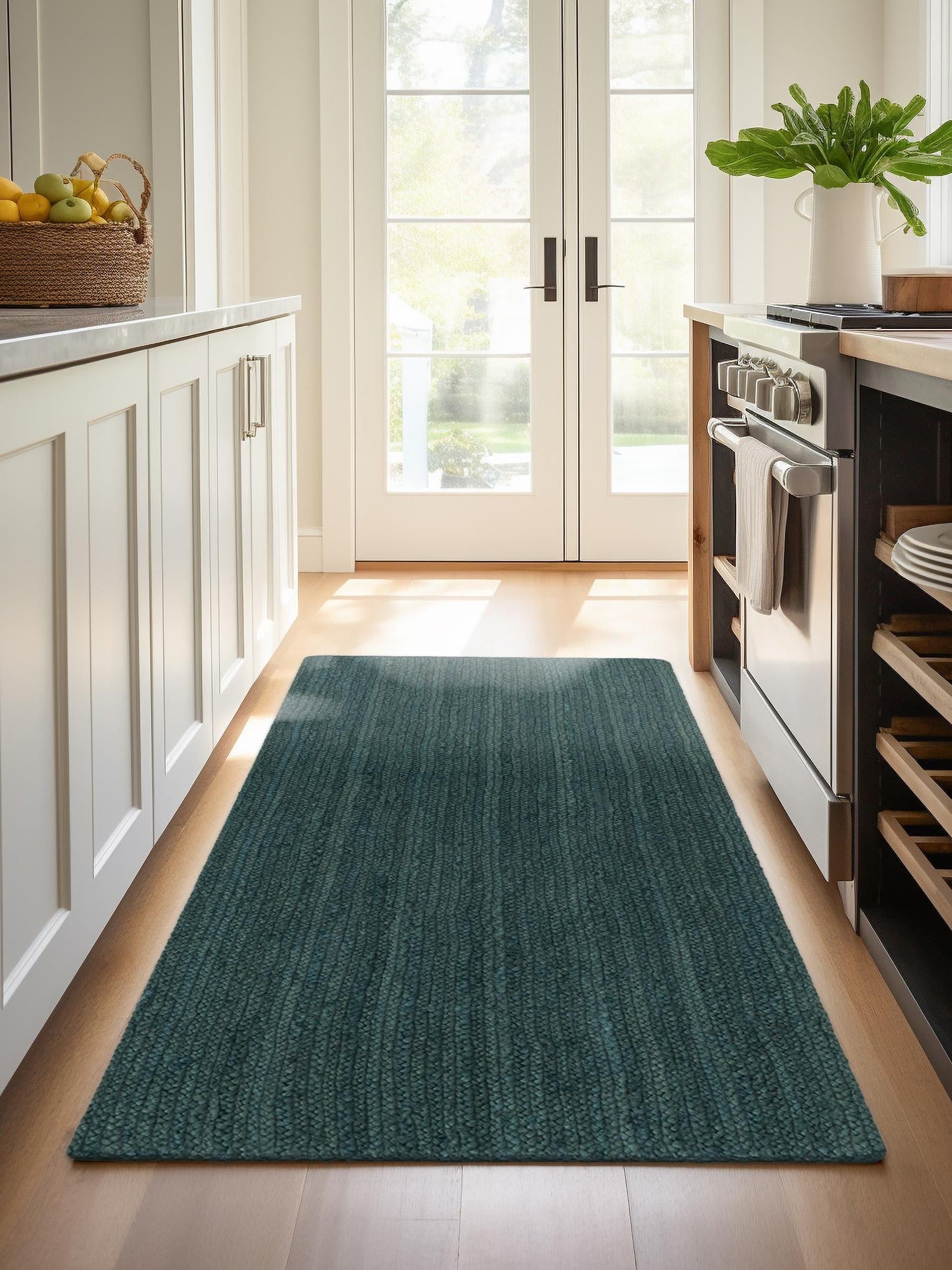 Green 2' x 4' 1 Braided Jute Runner Area Rug 100% Jute Hand Braided Natural Eco-Friendly Boho Style Carpet for Living Rooms Dining Office Space Dorms for Sale at Rug Engine
